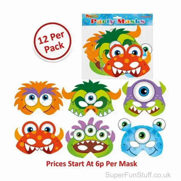 Monster Mask On Face For Kids - Pack of 12 | Monster Party Bag Gifts