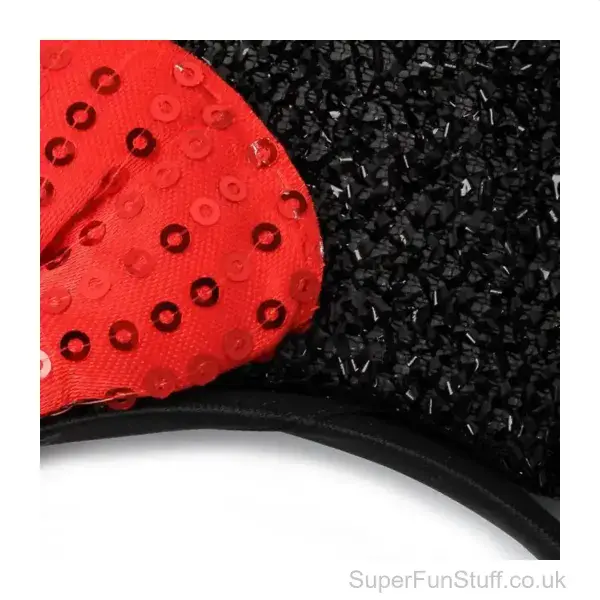 Mouse Ears Headband - Black Glitter & Red Bow | Girls Fancy Dress