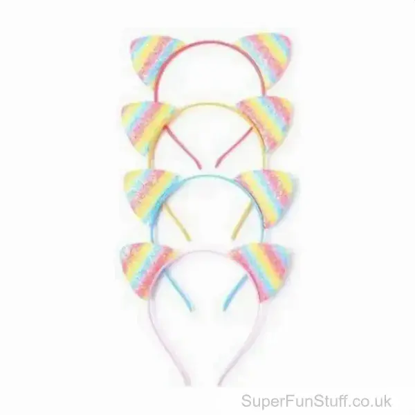 Rainbow Cat Ears Headband - Colourful Fancy Dress Accessory | Animal Fancy Dress Party Ears UK