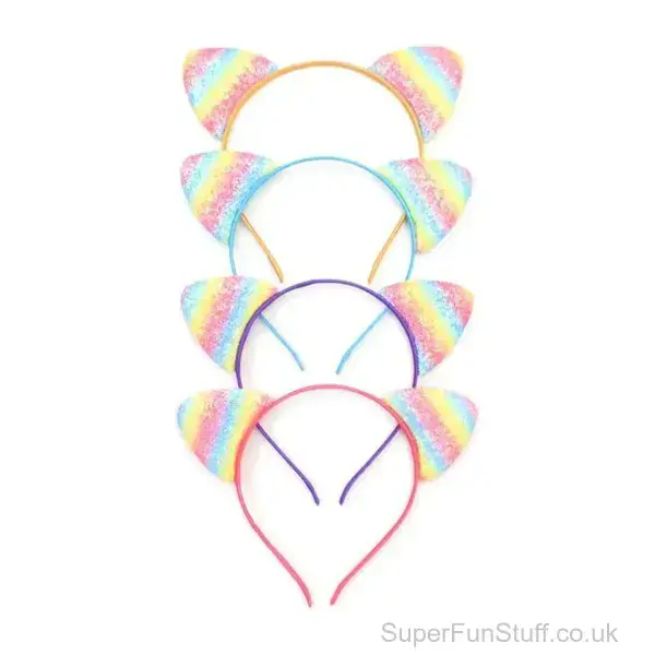 Rainbow Cat Ears Headband - Colourful Fancy Dress Accessory | Animal Fancy Dress Party Ears UK
