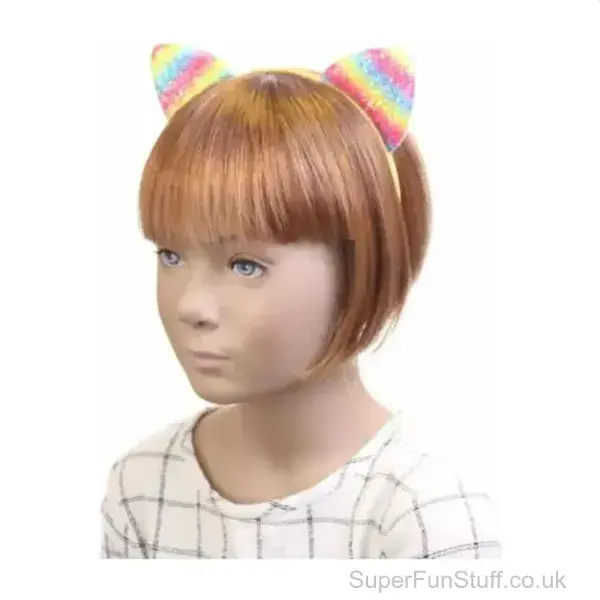 Rainbow Cat Ears Headband - Colourful Fancy Dress Accessory | Animal Fancy Dress Party Ears UK