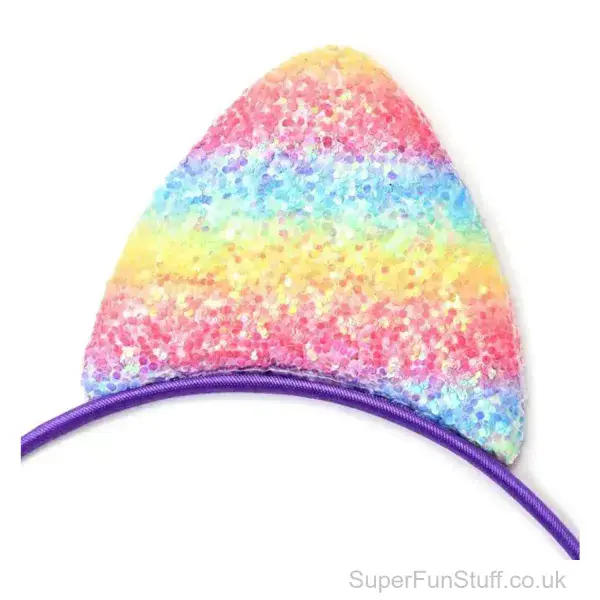 Rainbow Cat Ears Headband - Colourful Fancy Dress Accessory | Animal Fancy Dress Party Ears UK