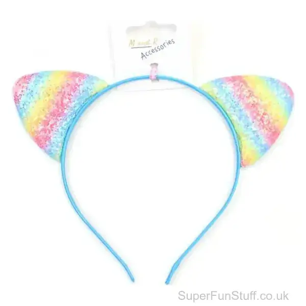 Rainbow Cat Ears Headband - Colourful Fancy Dress Accessory | Animal Fancy Dress Party Ears UK