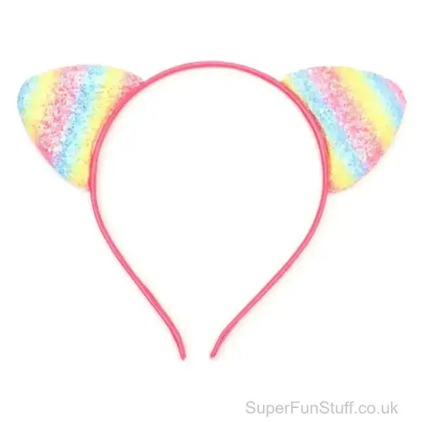 Rainbow Cat Ears Headband - Colourful Fancy Dress Accessory | Animal Fancy Dress Party Ears UK