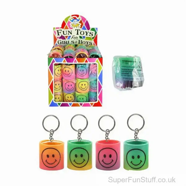 Rainbow Smile Face Slinky Spring Keyring - 3.5cm | Mini Slinky Toy For Kids