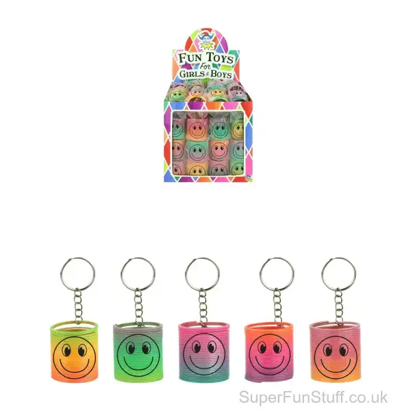 Rainbow Smile Face Slinky Spring Keyring - 3.5cm | Mini Slinky Toy For Kids
