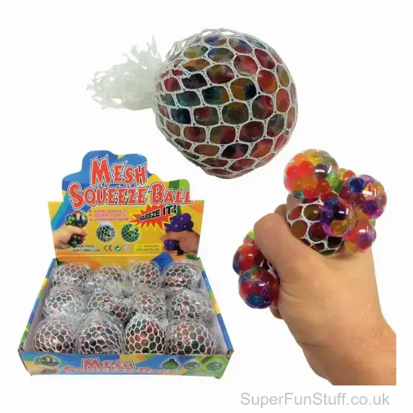 Rainbow Squeezy Beaded Mesh Stress Ball - 6cm | Fidget Toy For Kids UK