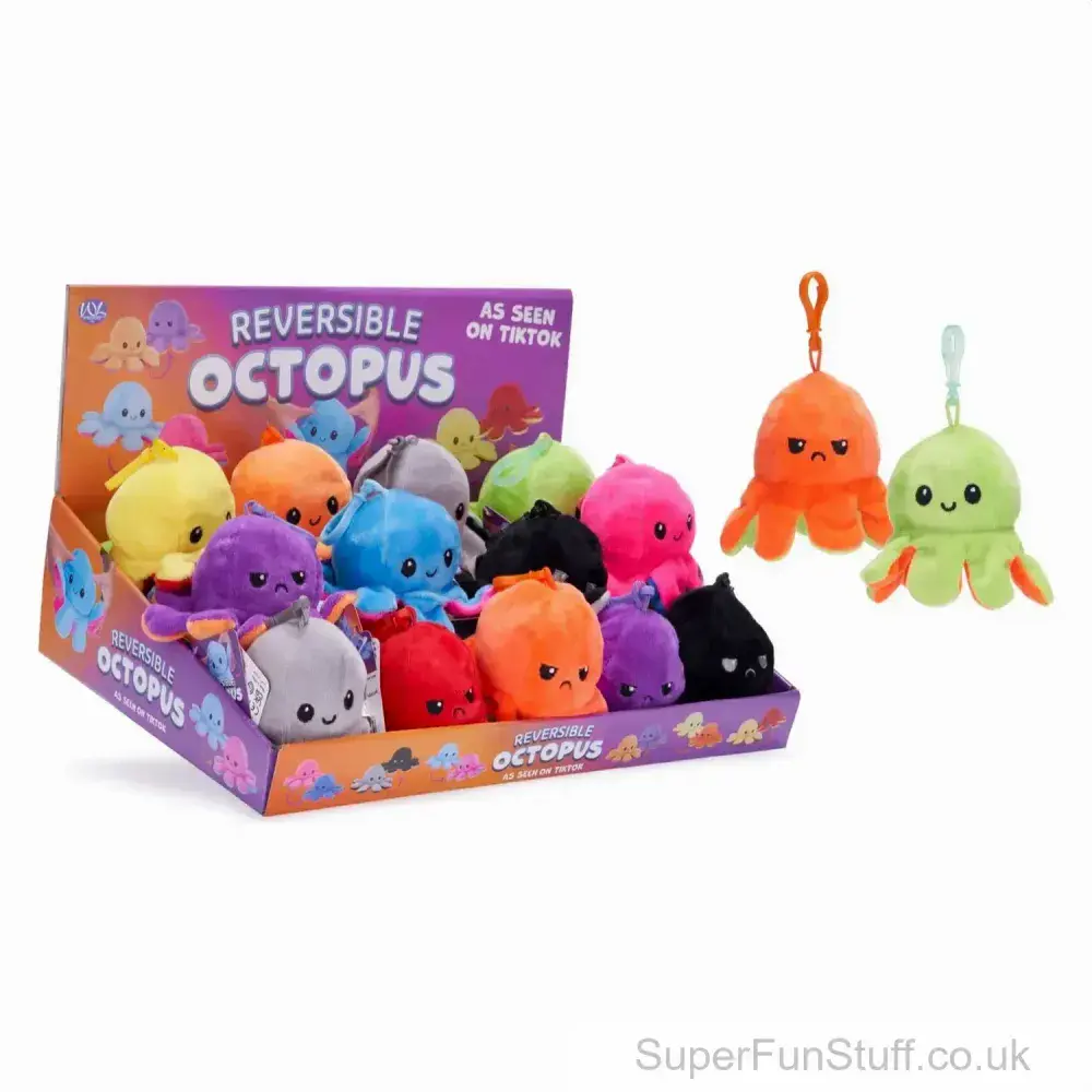 Reversible Octopus Soft Toy Bag Clip 12cm School Bag Plush Toy Clip Sensory Toy