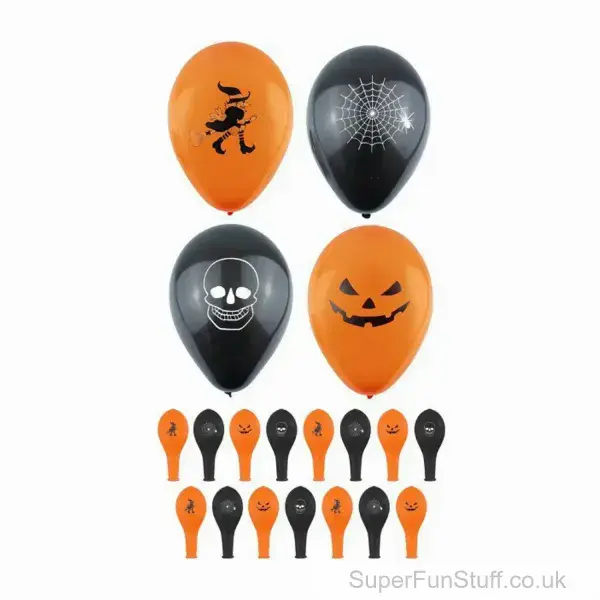 Scary Halloween Balloons - Orange & Black - Pack of 12 | Party Decorations UK