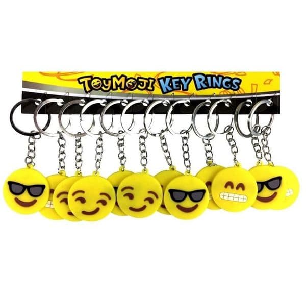 Emoji Rubber Keyring Pack of 12 | Low Cost Smile Face Themed Party Bag Fillers