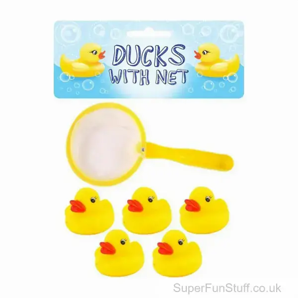 Set of 5 Mini Rubber Ducks With Net Bath Toy | Rubber Duckys Gift for Kids UK