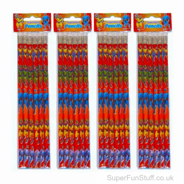 Super Hero Pack Of Pencils & Eraser Tips - Set of 6 | Stationery Gifts For Children