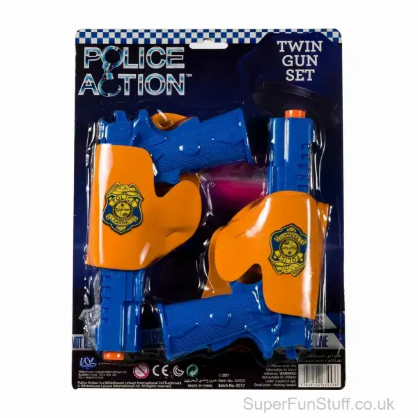 Twin Police Gun Set with Holsters - 19cm | Kid's Toy Weapons | Fancy Dress Accessory
