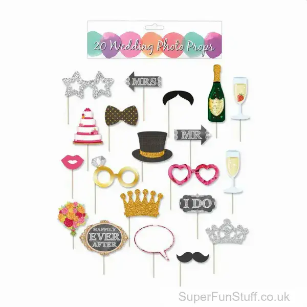 Wedding Party Photo Booth Props - Pack of 20