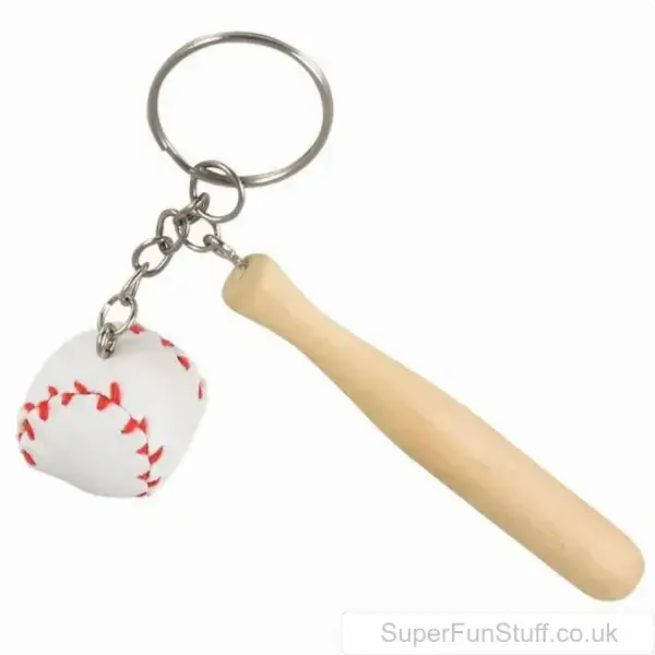 Wooden Baseball Bat & Ball Keyring | Unique Keyring Gifts UK