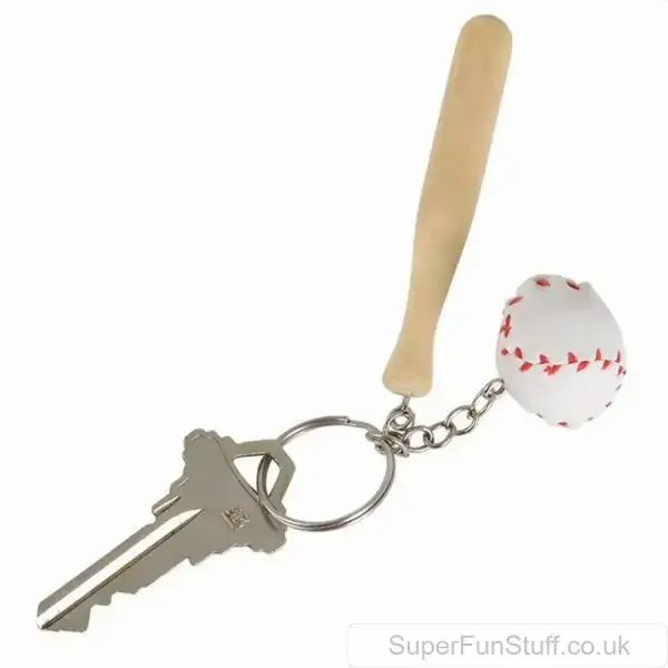 Wooden Baseball Bat & Ball Keyring | Unique Keyring Gifts UK