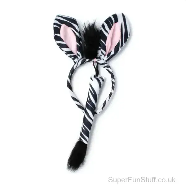 Zebra Ears & Tail Fancy Dress Set - Animal Dress Up | Zoo Animal Party Costume