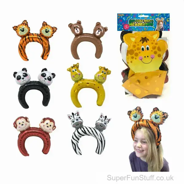 Zoo Animal Inflatable Headbands - Set of 12 | Fancy Dress Kids Party Toys