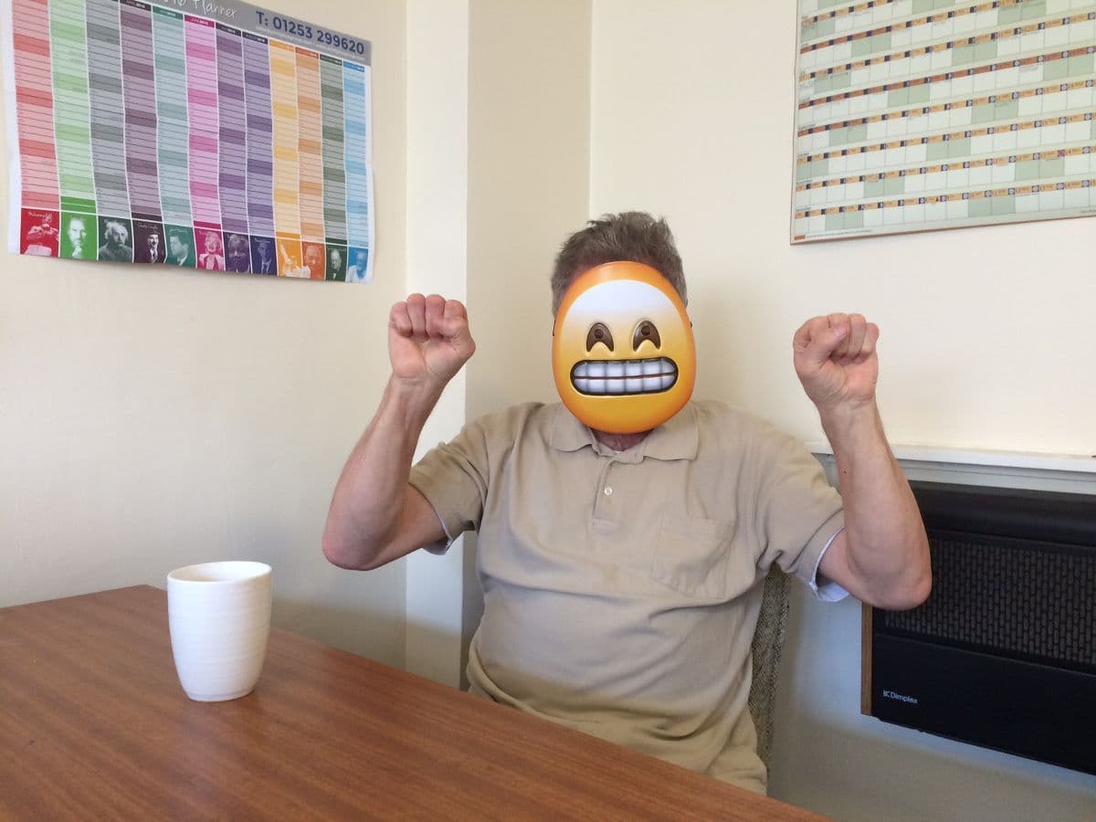 grinning smile face emoji mask prop