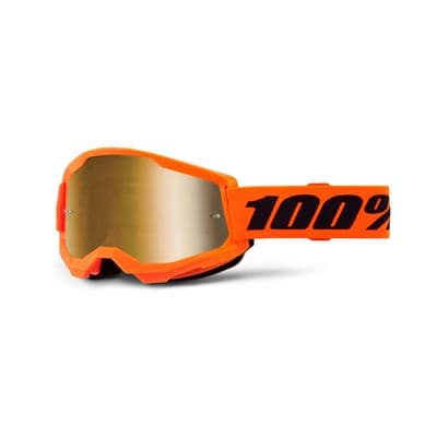 100% Strata 2 Neon Orange Goggles with Gold Mirror Lens