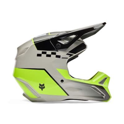 2026 Fox V1 Youth Collect Motocross Helmet - Grey Yellow