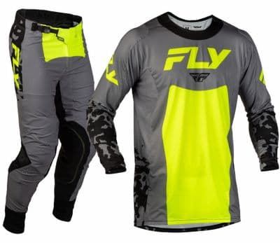 2027 Fly Lite Flake Motocross Kit Combo - Grey Flo Yellow