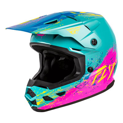 Fly Kinetic Youth Drip Motocross Helmet - Turquoise pink