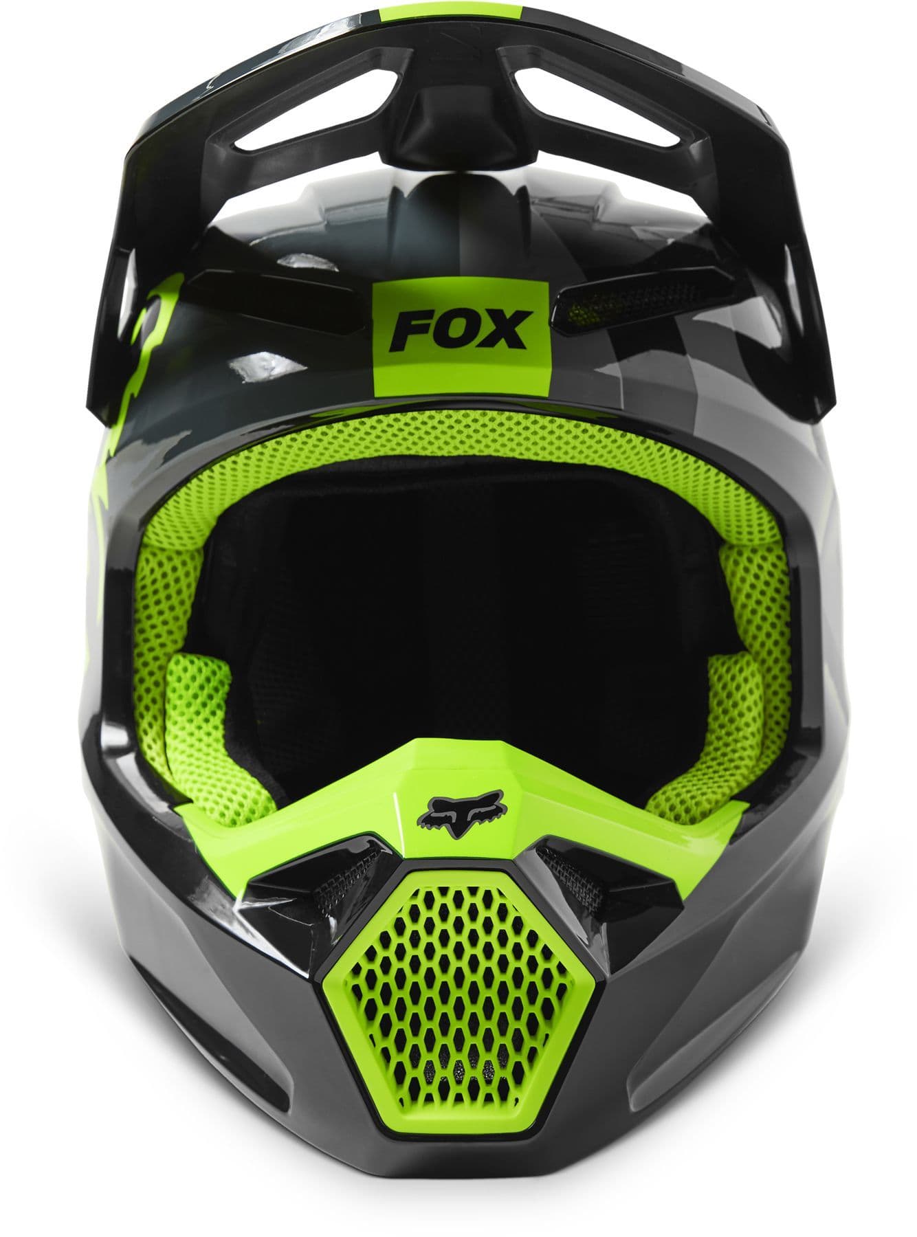 Fox V1 Xpozer Motocross Helmet - Black Grey Flo