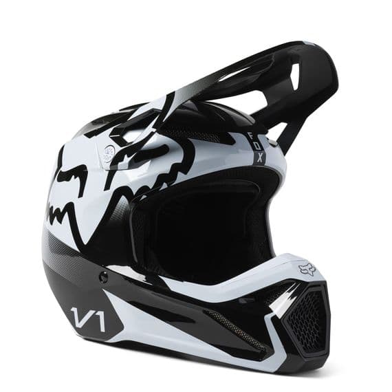 Fox V1 Youth Leed Motocross Helmet - Black White