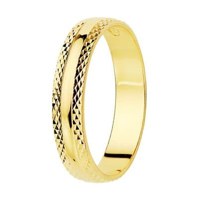 Bague Alliance Anneau Mariage Brillante et Bords Facettes Or 18k 4 MM