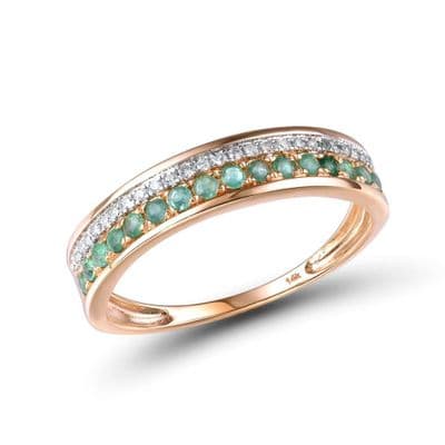 Bague Alliance Emeraudes Diamants Or rose 14K