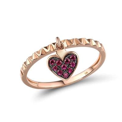 Bague Alliance Rubis Coeur Breloque Chic Or rose 9K