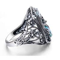 Bague Ancienne Cocktail de Fleur Aigue marine Argent massif 925