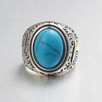 Bague Biker Johnny Hallyday St Barth Turquoise Argent massif 925