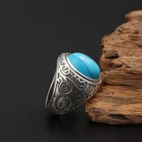 Bague Biker Johnny Hallyday St Barth Turquoise Argent massif 925