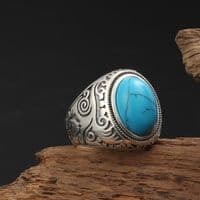 Bague Biker Johnny Hallyday St Barth Turquoise Argent massif 925