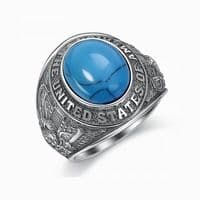 Bijou Acier Inoxydable Bague Biker Acier Inoxydable ANAZOZ - Style Rétro Bleu Argent, Taille 64 | Bijou Homme, Cadeau Anneau Rétro Bleu Argent