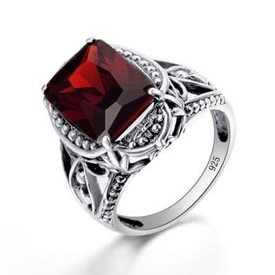 Bague Carré d'as Ancienne Grenat Argent massif 925