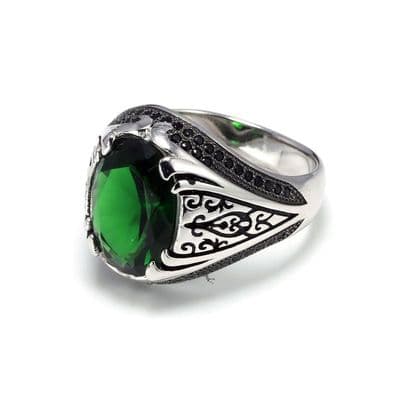 Bague chevalière Emeraude et Zircons Ancienne victorienne Homme