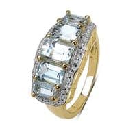 Bague Fiançailles 5 Aigue-marine Argent massif 925 Plaqué or