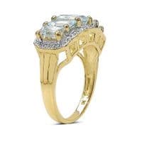 Bague Fiançailles 5 Aigue-marine Argent massif 925 Plaqué or