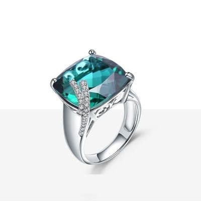Bague Fiançailles Cocktail Emeraude Zircons Argent massif 925