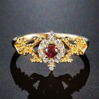 Bague fiançailles Diamant et Grenat Or 14 k