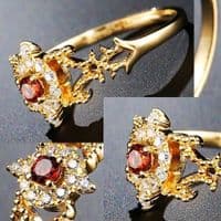 Bague fiançailles Diamant et Grenat Or 14 k