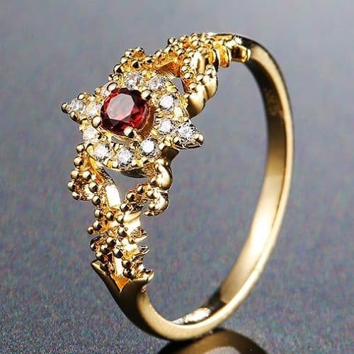 Bague fiançailles Diamant et Grenat Or 14 k
