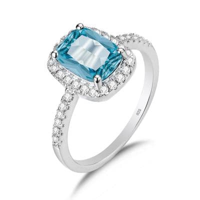 Bague Fiançailles Elegance Aigue-marine et Diamants Argent massif 925