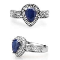 Bague Fiançailles Mariage Goutte d'eau Saphir et Zircons Argent massif 925