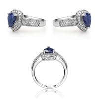 Bague Fiançailles Mariage Goutte d'eau Saphir et Zircons Argent massif 925