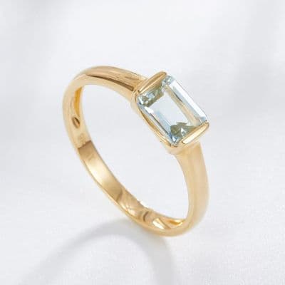 Bague Fiançailles Or 14K Aigue-marine