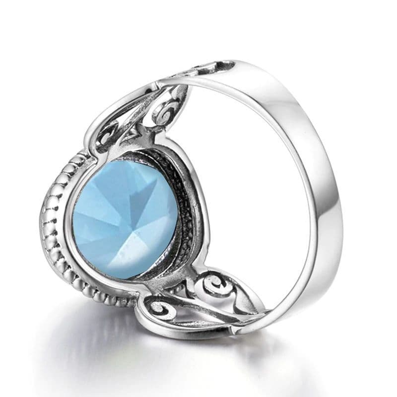 Bague En Argent Massif 925 Rhodié – Sertie Aigue-marine Et CZ, Taille 50, Dolly-Bijoux